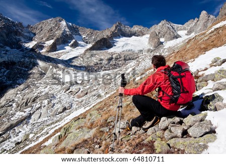 Similar – Hiker photographs the landscape