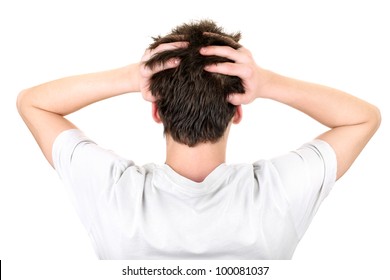 Back View Of The Young Man Head. Isolated On The White Background