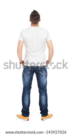 back view young men tshirt jeans の写真素材 今すぐ編集 143927026