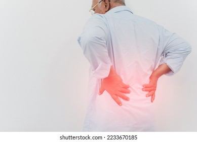 Back and waist pain, Asian senior man touching his back with musculoskeletal pain.