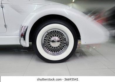 Back Wheel Of An Old Car In A Store