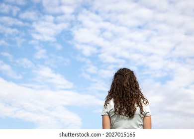 Back Woman Looking Blue Sky White Stock Photo 2027015165 | Shutterstock