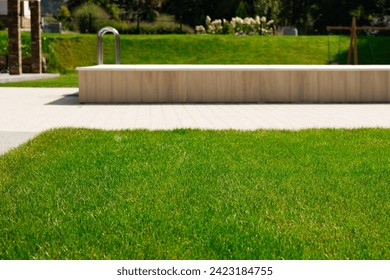 Back yard of home with swimming pool. Natural background with selective focus. Green grass lawn in the garden - Powered by Shutterstock