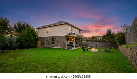 a back yard at sunset 