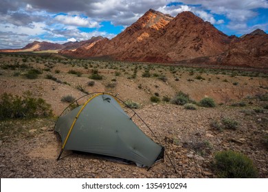 Backcountry Tent Camping In Nevada Desert Wilderness - Red Rock Mountains And Ultralight Backpacking Tarptent