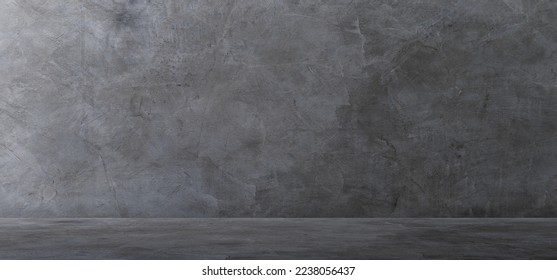 Backdrop Background. Empty dark Gray Cement wall room interior studio background and Rough Floor well editing montage display product and text present on free space backdrop  - Shutterstock ID 2238056437