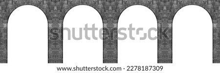 backdrop of brick wall arch door. display, showcase, mock up. architecture background. one Window or door in building. front view. brick wall with window frame. empty white framework. doorway. mockup.