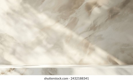 Backdrop for cosmetic products - brown plaster wall and marble table
