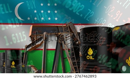 The backdrop of geopolitical challenges and economic volatility is driving the increase or decrease in Uzbekistani oil prices. Global economic instability, market volatility, and the growing demand for energy security are represented by the combination of an oil pump jack, oil barrels, and the national flag of Uzbekistan.