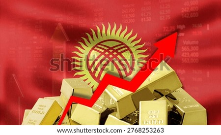The backdrop of geopolitical challenges and economic volatility is driving up the price of Kyrgyzstani gold. Global economic instability, market volatility, and the growing demand for safe-haven assets are represented by a combination of gold bars, an upward-pointing red arrow, and the Kyrgyzstani flag.