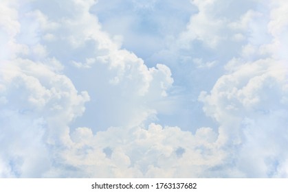 The backdrop of the vast blue sky with fresh and clean white clouds. Photograph of the beautiful sky from the wide-angle lens of the camera. - Shutterstock ID 1763137682