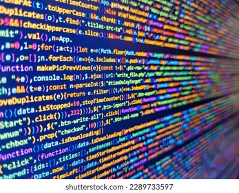 Backend programming, software development concept background. SEO concepts for better SERP. Python code computer screen. Laptop screen show abstract computer programming code script. Abstract computer