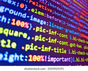 Backend programming, software development concept. Abstract code background. Online data security concept. Abstract background of digital binary code of software. Background of program code.