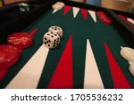 Backgammon field  in green and red with white dices