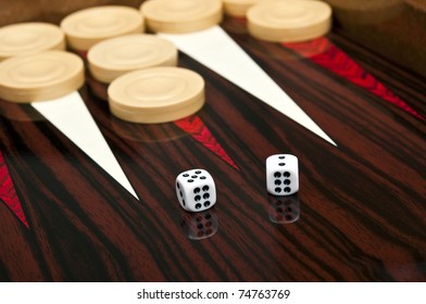 Backgammon Table And Dice Closeup