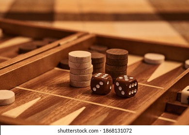 Backgammon tabletop game made of wood.