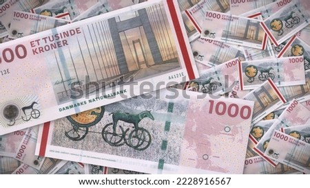 Background of 1000 Danish krone banknote,Group of money stack of 1000 Denmark krone banknote a lot of the background texture, top view