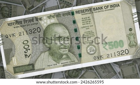 Background of 500 rupees banknote,Group of money stack of 500 Indian Rupee banknote a lot of the background texture, top view