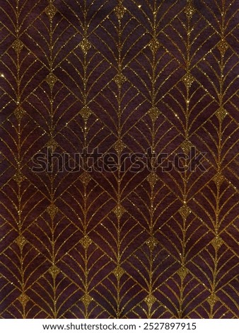 Background of abstract geometric pattern in Art Deco Style. Handicraft diamond geometric seamless pattern with gold glitter. Vintage decorative texture for decoration.