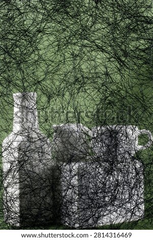 Background of abstract interwoven plastic thread against white objects