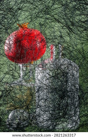 Background of abstract interwoven plastic thread against a backdrop of various objects