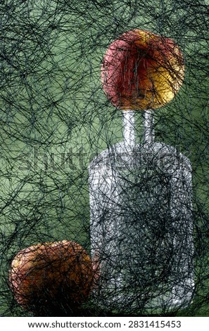 Background of abstract interwoven plastic thread against a backdrop of various objects