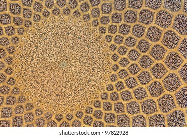 Background From Arabesque Design Inside Dome Of A Mosque In Isfahan, Iran.