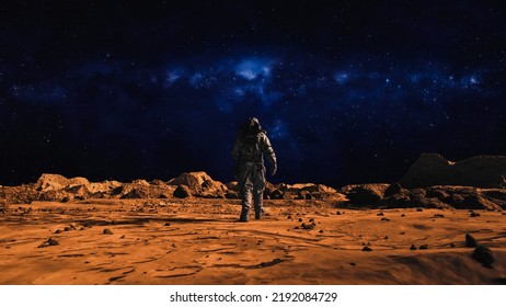 Background Astronaut On Mars Looking Planet Stock Photo 2192084729 ...