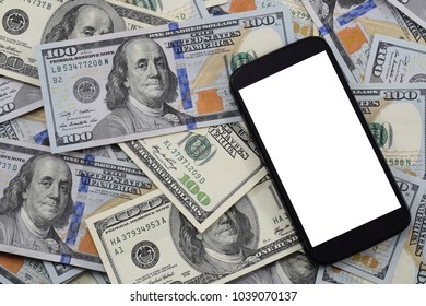 Background Of Banknotes Of $ 100, Old And New Copies And A Cell Phone