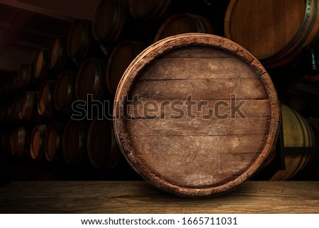 background of barrel and worn old table of wood
