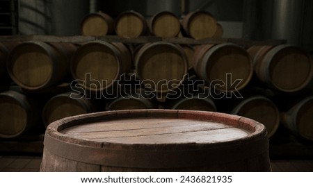 background of barrel and worn old table of wood. High quality photo