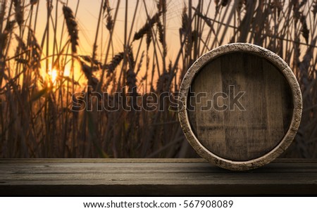 background of barrel and worn old table of wood