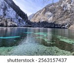 background, beautiful, beauty, blue, blue sky, blue water, cold, forest, frozen, green tree, holiday, jiuzhaigou, lake, landscape, mountain, nature, outdoor, pure, reflection, scenery, sky, snow mount