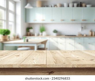 Background of a beautiful and bright kitchen with desk for objects - Powered by Shutterstock