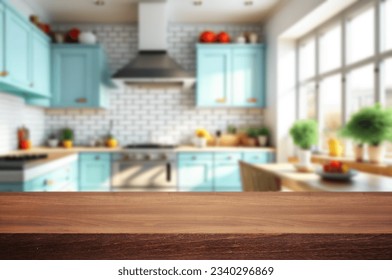 Background of a beautiful and bright kitchen with desk for objects - Powered by Shutterstock