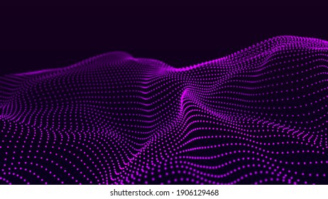 Background big data visualization futuristic technology. Abstract Music background. Beautiful motion waving dots texture with glowing defocused particles.The glow of a fractal element in a futuristic - Shutterstock ID 1906129468