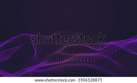 Background big data visualization futuristic technology. Abstract Music background. Beautiful motion waving dots texture with glowing defocused particles.The glow of a fractal element in a futuristic