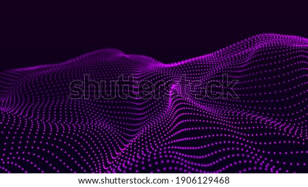 Background big data visualization futuristic technology. Abstract Music background. Beautiful motion waving dots texture with glowing defocused particles.The glow of a fractal element in a futuristic