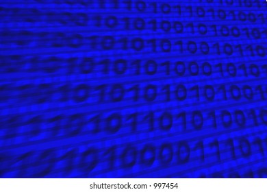 Background with binary numbers, with blur and distortion, intense blue