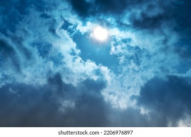 Background of blue sky and thunderclouds. Beautiful dramatic sky bokhe