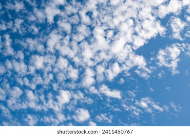 Background from blue sky with white clouds for publication, poster, calendar, post, screensaver, wallpaper, postcard, banner, cover. High quality photography