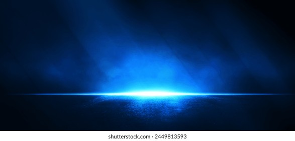 Background blue street with smoke. Empty asphalt scene with blue rays. Empy background.	