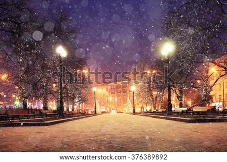 background blur city evening snow