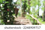 background blurr of images of nature shades such as wood, stairs, and trees in the forest 
