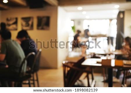 Background blurred couter coffee bar Resturant cafe, cafe blurred background with bokeh