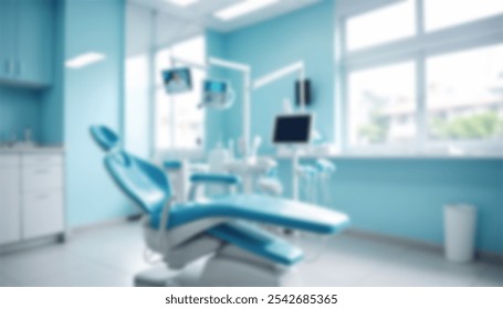 background of a blurred dental practice. The interior of a contemporary dentist office is disorganized.
					