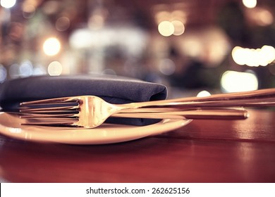 Background Blurred Restaurant Table Setting