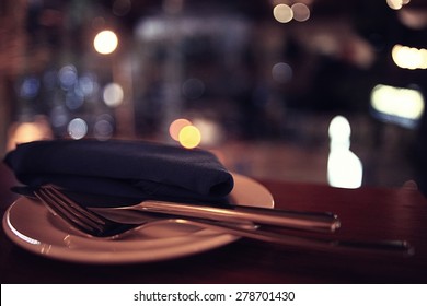 Background Blurred Restaurant Table Setting