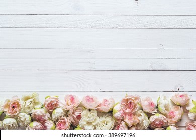 Background Border White Pink Small Roses Stock Photo Edit Now