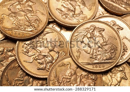 Background of British gold sovereign coins